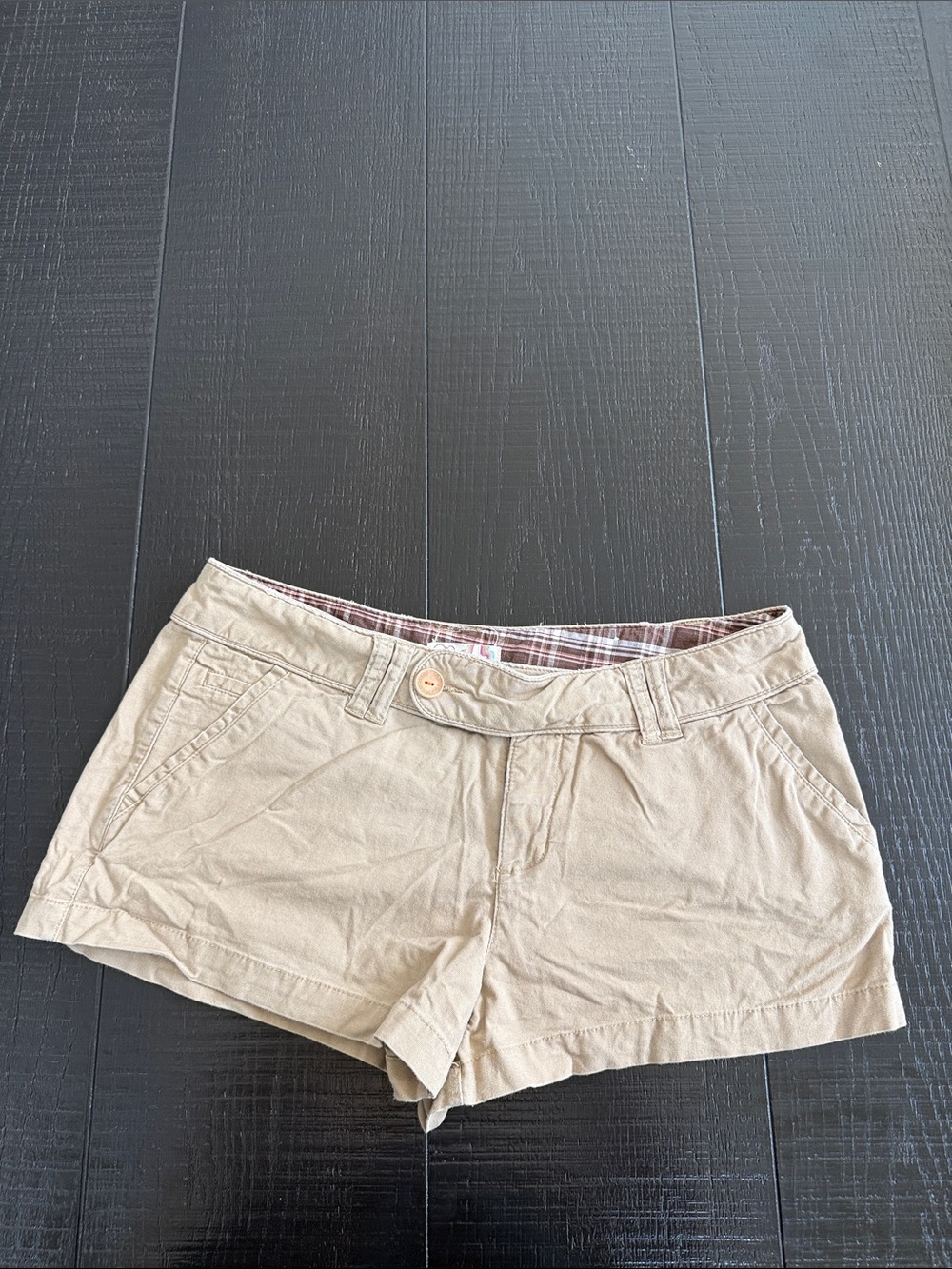 OP Women's Beige Bermuda Shorts with Plaid Waist Lining